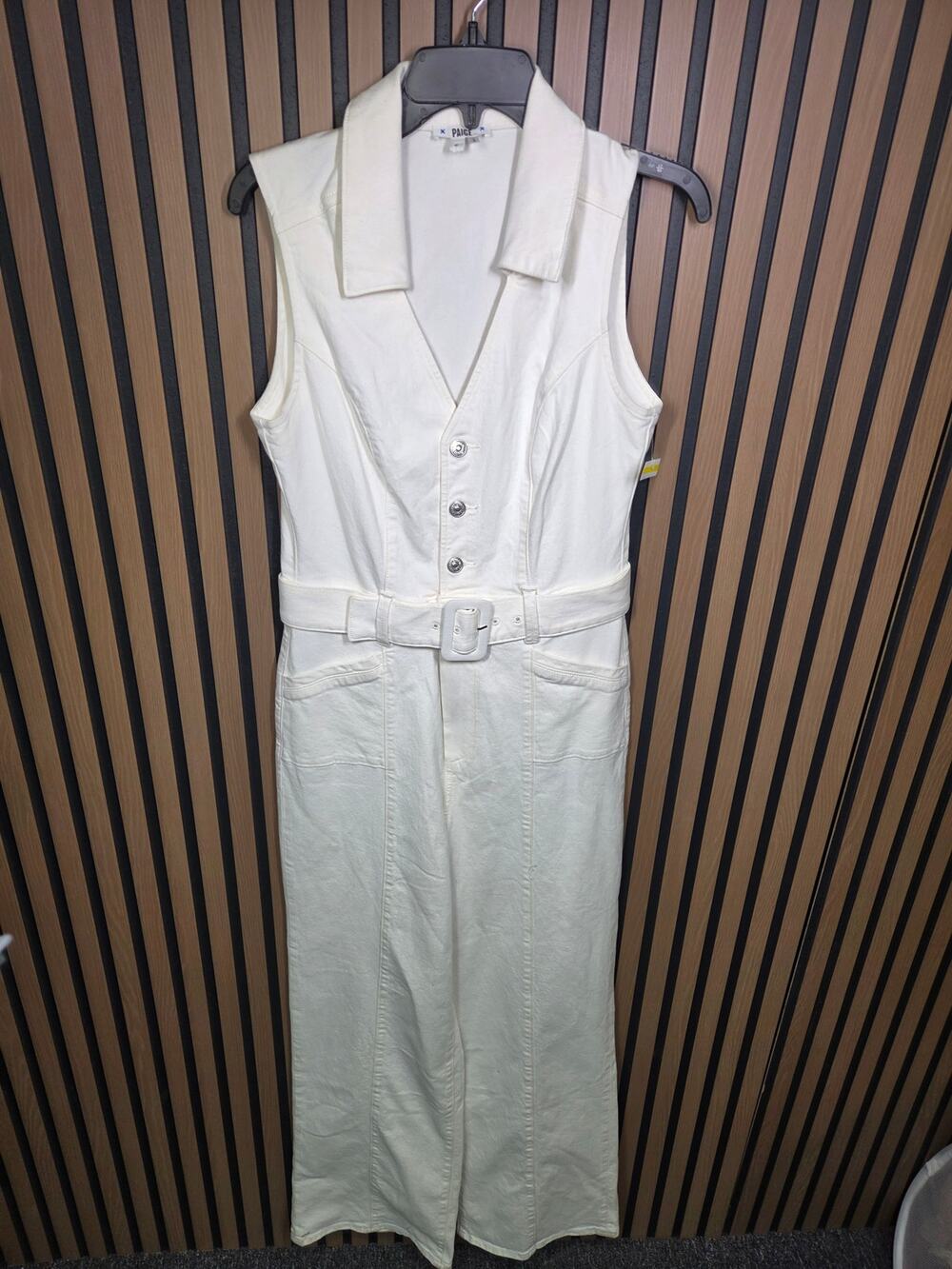 PAIGE $299 Sasha Belted Denim Jumpsuit in Tonal Ecru - NWOT